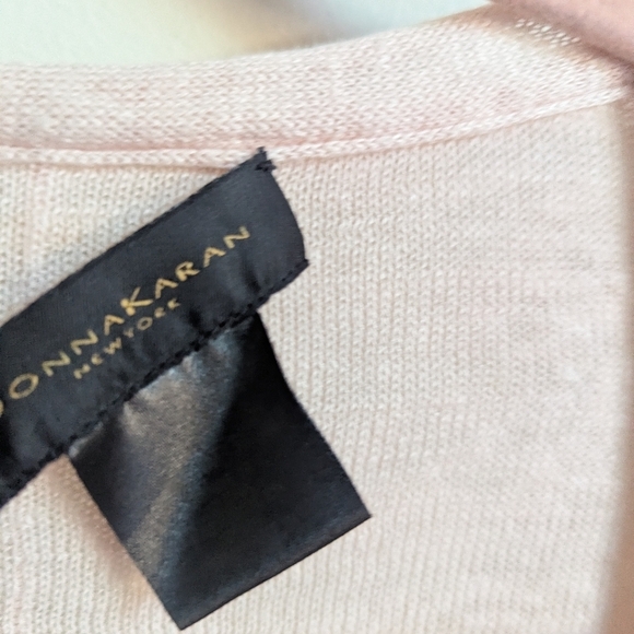 DONNA KARAN Soft Pink Feminine Open Front Long Lined Linen Cardigan Size Medium - Picture 10 of 11
